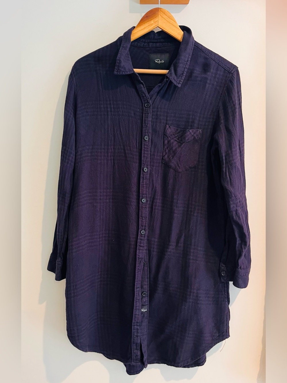 Rails Bianca Shirt Dress LARGE Navy Charcoal Shadow Subtle Plaid reg $178
